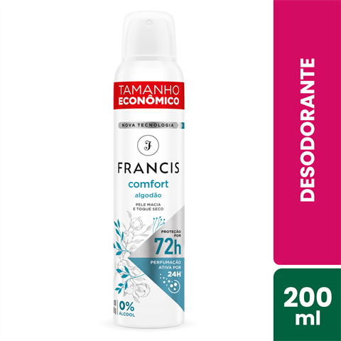 Desodorante Antitranspirante Francis Aerossol Confort Algodão Com 200ml