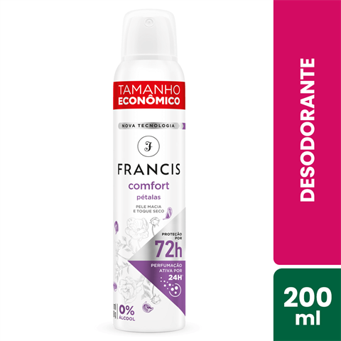 Desodorante Antitranspirante Francis Aerossol Comfort Pétalas Com 200ml