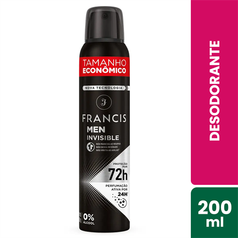 Desodorante Antitranspirante Francis Men Aerossol Invisible Com 200ml