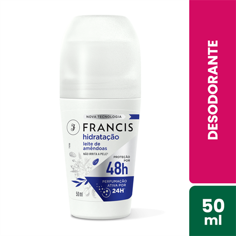 Desodorante Antitranspirante Francis Roll-on Hidratação Leite De Amêndoas Com 50ml