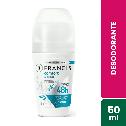 Desodorante Antitranspirante Francis Roll-on Confort Algodão Com 50ml