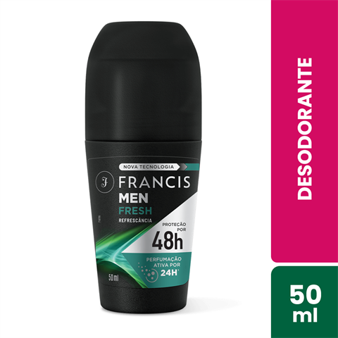 Desodorante Antitranspirante Francis Men Roll-on Fresh Refrescância Com 50ml