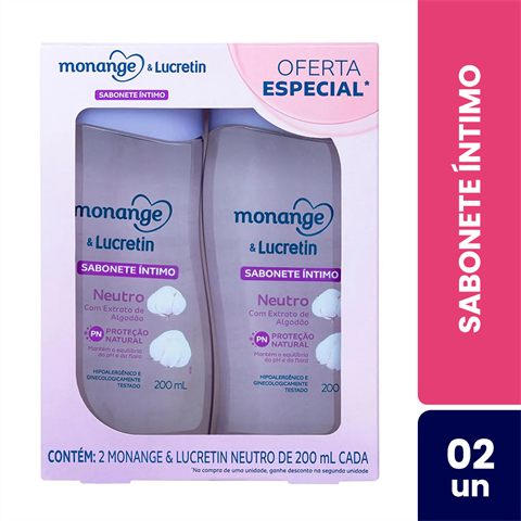Kit Sabonete Íntimo Monange & Lucretin Neutro Com 2 Unidades De 200ml