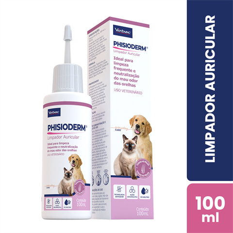 Limpador Auricular Phisioderm Cães E Gatos Com 100ml