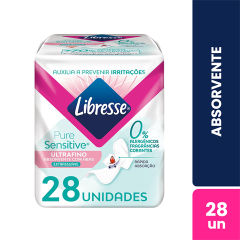 Absorvente Libresse Pure Sensitive Ultrafino Extra Suave Com Abas Com 28 Unidades