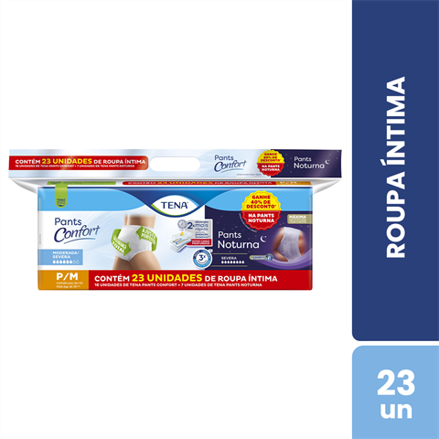 Kit Roupa Íntima Tena P/M Pants Confort 16 Unidades + Pants Noturna 7 Unidades