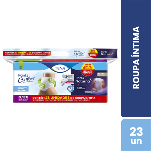 Kit Roupa Íntima Tena G/EG Pants Confort 16 Unidades + Pants Noturna 7 Unidades