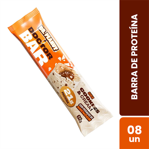Barra De Proteína Dr. Peanut Doctor Bar Sabor Cookies&Cream Com 8 Unidades De 62g