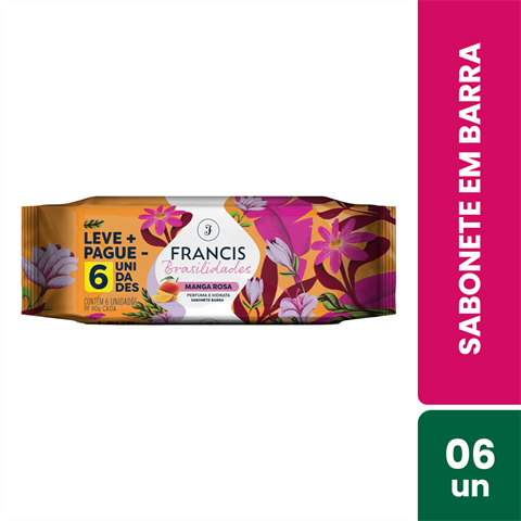 Pack Sabonete Em Barra Francis Brasilidades Manga Rosa Com 6 Unidades De 80g