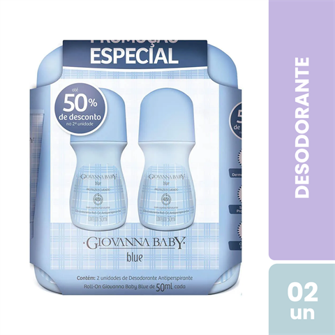 Pack Desodorante Antitranspirante Giovanna Baby Roll-On Blue Com 2 Unidades De 50ml