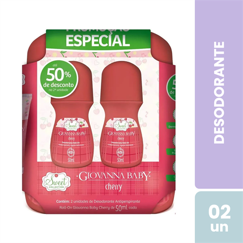 Pack Desodorante Antitranspirante Giovanna Baby Roll-On Sweet Collection Cherry Com 2 Unidades De 50
