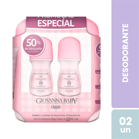 Pack Desodorante Antitranspirante Giovanna Baby Roll-On Classic Com 2 Unidades De 50ml