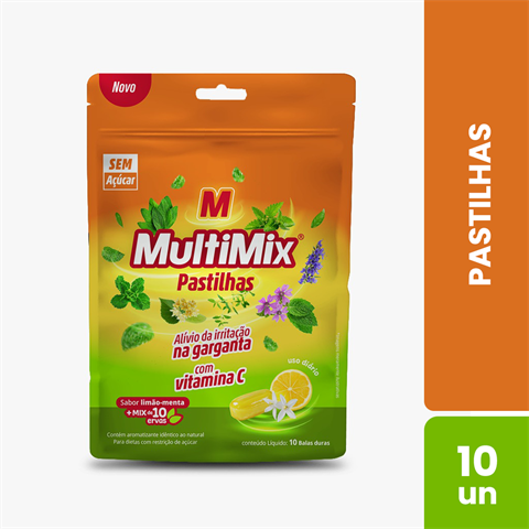 Pastilhas Para Garganta Multimix Sabor Limão-Menta Com 10 Balas Duras