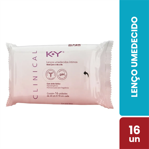 Lenços Umedecidos Íntimos K-Y Clinical Com 16 Unidades