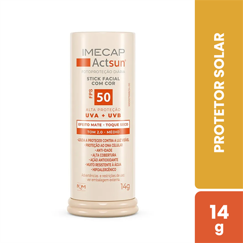 Protetor Solar Facial Imecap Actsun Stick FPS50 Tom 2.0 Médio Com 14g