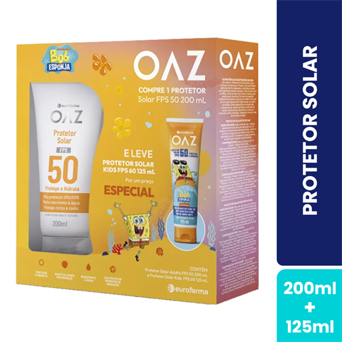 Pack OAZ Protetor Solar FPS50 200ml + Protetor Solar Bob Esponja FPS60 125ml
