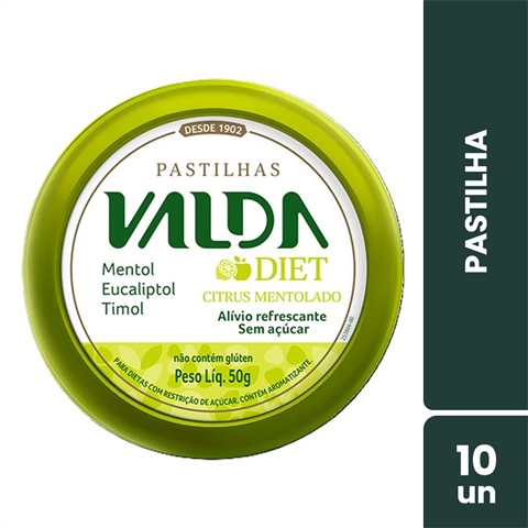 Pastilhas Valda Diet Citrus Mentolado Com 10 Latas De 50g