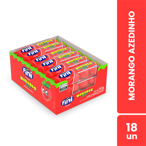 Chicletes Fini Chicle Morango Azedinho Com 18 Unidades De 14g