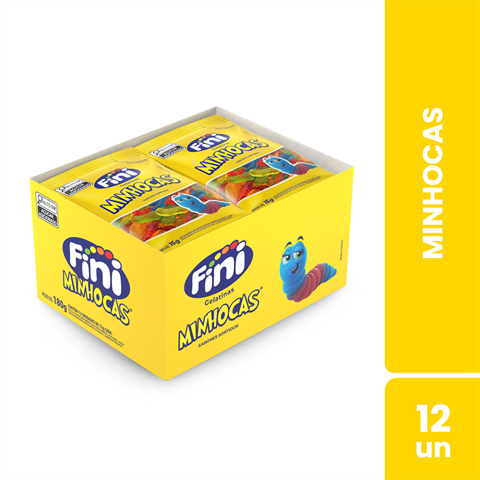 Bala De Gelatina Fini Minhocas Com 12 Unidades De 15g