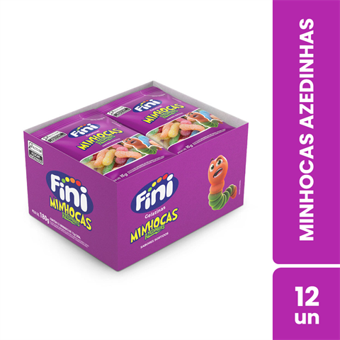 Bala De Gelatina Fini Minhocas Azedinhas Com 12 Unidades De 15g