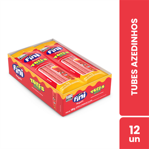 Bala Fini Tubes Azedinhos Sabor Morango Com Laranja Com 12 Unidades De 15g