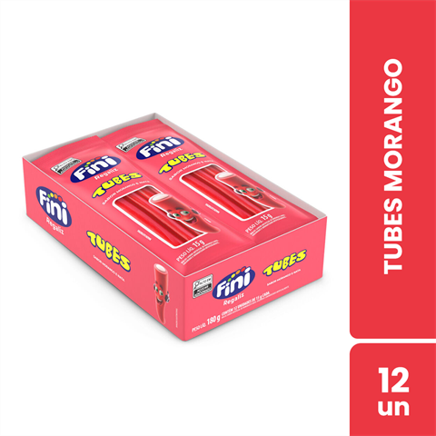 Bala Fini Tubes Sabor Morango Com 12 Unidades De 15g
