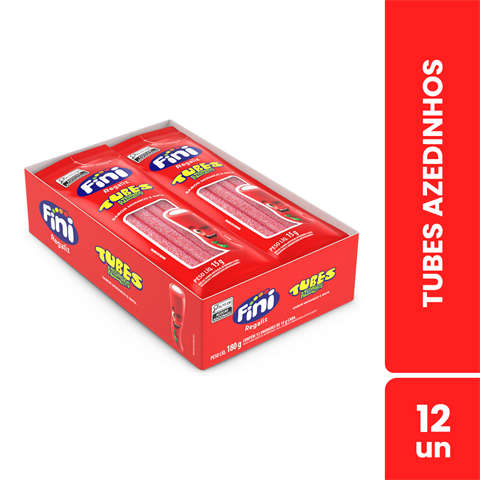 Bala Fini Tubes Azedinhos Sabor Morango Com 12 Unidades De 15g