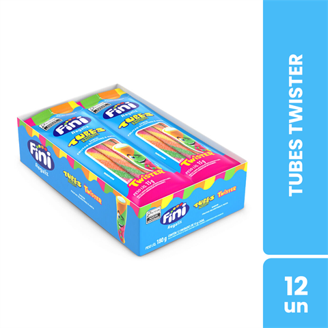 Bala Fini Tubes Azedinhos Twister Com 12 Unidades De 15g