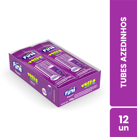 Bala Fini Tubes Azedinhos Sabor Uva Com 12 Unidades De 15g