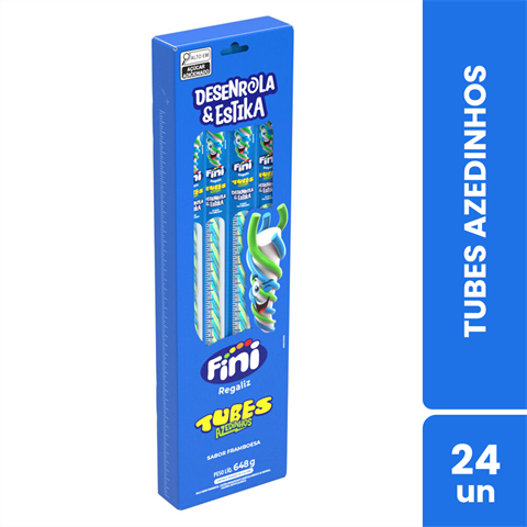 Bala Fini Tubes Azedinhos Desenrola E Estika Sabor Framboesa Com 24 Unidades De 27g