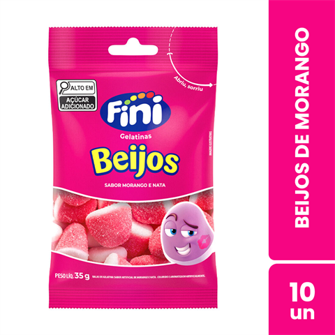 Bala De Gelatina Fini Beijos De Morango Com 10 Unidades De 35g