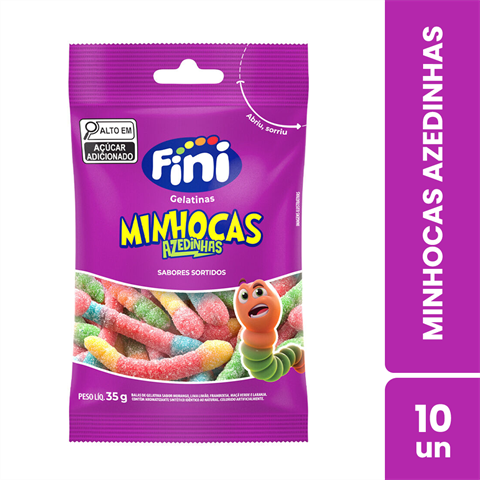Bala De Gelatina Fini Minhocas Azedinhas Com 10 Unidades De 35g