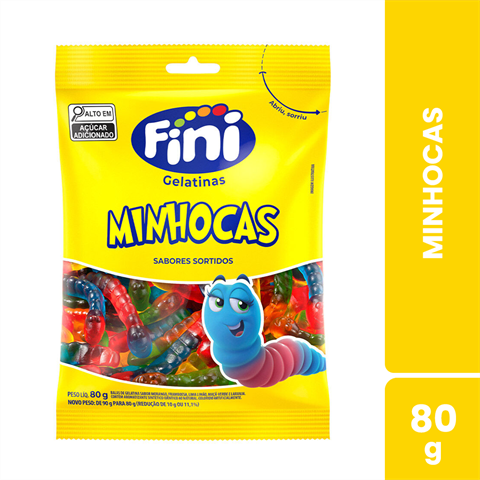 Bala De Gelatina Fini Minhocas Com 12 Unidades De 80g