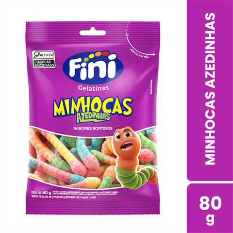 Bala De Gelatina Fini Minhocas Azedinhas Com 12 Unidades De 80g