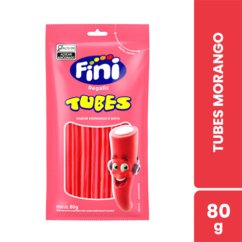 Bala Fini Tubes Sabor Morango Com 12 Unidades De 80g