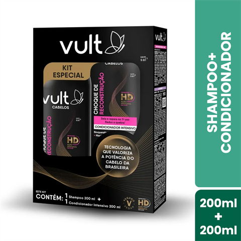 Kit Vult Cabelos Choque De Reconstrução Shampoo 200ml + Condicionador Intensivo 200ml
