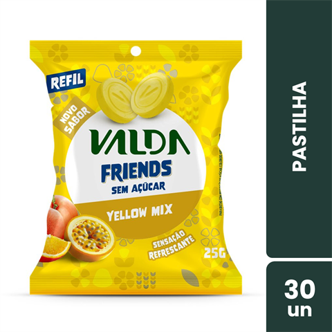Pastilhas Valda Friends Sabor Yellow Mix Sem Açucar Com 30 Sachês De 25g