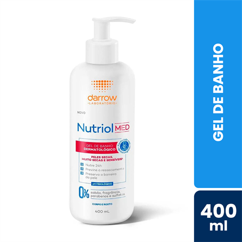 Gel De Banho Nutriol MED Peles Secas, Muito Secas E Sensíveis Com 400ml