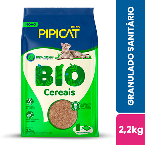 Granulado Sanitário Para Gatos Pipicat Bio Cereais Com 2,2kg