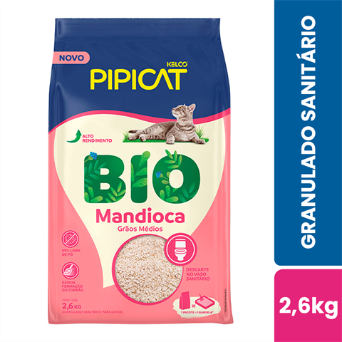 Granulado Sanitário Para Gatos Pipicat Bio Mandioca Com 2,6kg