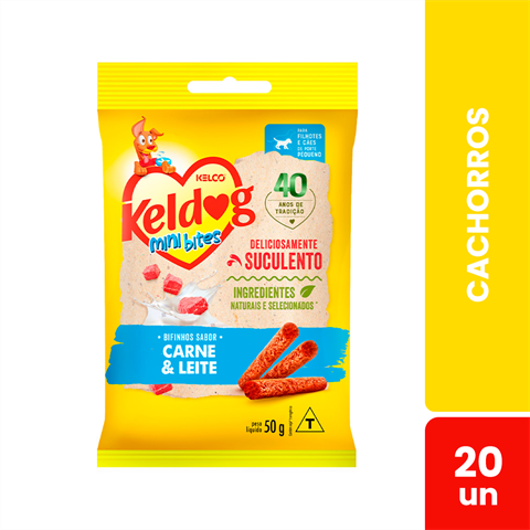 Bifinho Para Cães Keldog Mini Bites Sabor Carne & Leite Com 20 Sachês De 50g