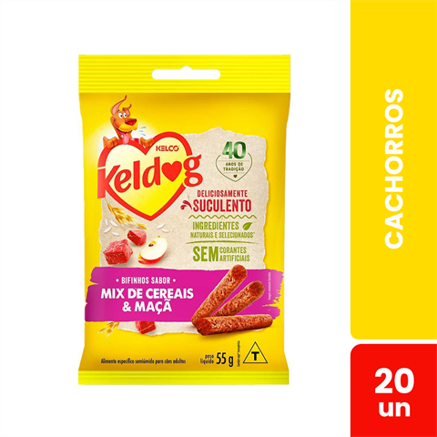 Bifinho Para Cães Keldog Sabor Mix De Cerais & Maçã Com 20 Sachês De 55g