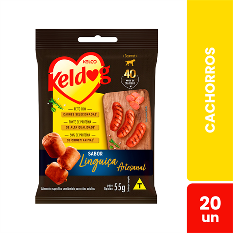 Bifinho Para Cães Keldog Sabor Linguiça Artesanal Com 20 Sachês De 55g