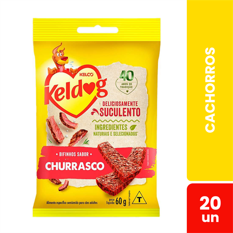 Bifinho Para Cães Keldog Sabor Churrasco Com 20 Sachês De 60g