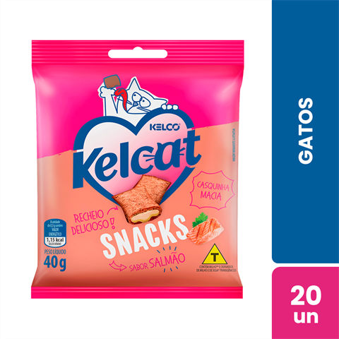 Snacks Para Gatos Kelcat Sabor Salmão Com 20 Sachês De 40g