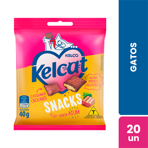 Snacks Para Gatos Kelcat Sabor Atum Com 20 Sachês De 40g