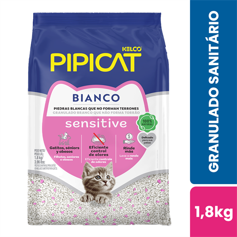 Granulado Sanitário Para Gatos Pipicat Bianco Sensitive Com 1,8kg