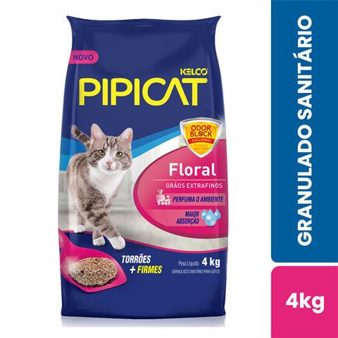 Granulado Sanitário Para Gatos Pipicat Floral Extrafino Com 4kg