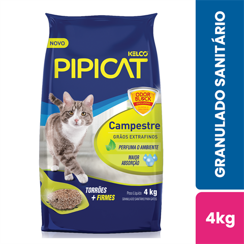 Granulado Sanitário Para Gatos Pipicat Campestre Extrafino Com 4kg