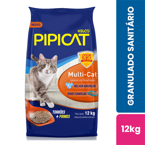 Granulado Sanitário Para Gatos Pipicat Multi-Cat Extrafino Com 12kg
